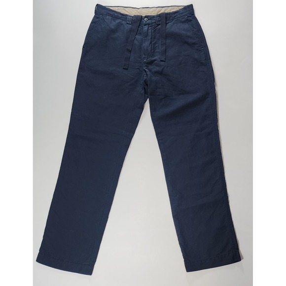 Vintage Polo Ralph Lauren Linen Pants Mens Navy Blue 32x32 Drawstrings Suffield - Picture 1 of 11